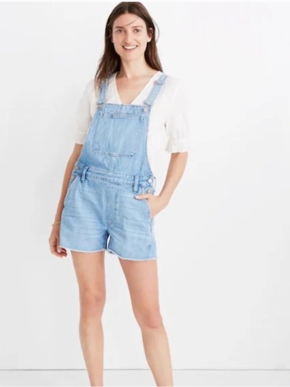 Madewell Light Blue Denim Short Overalls